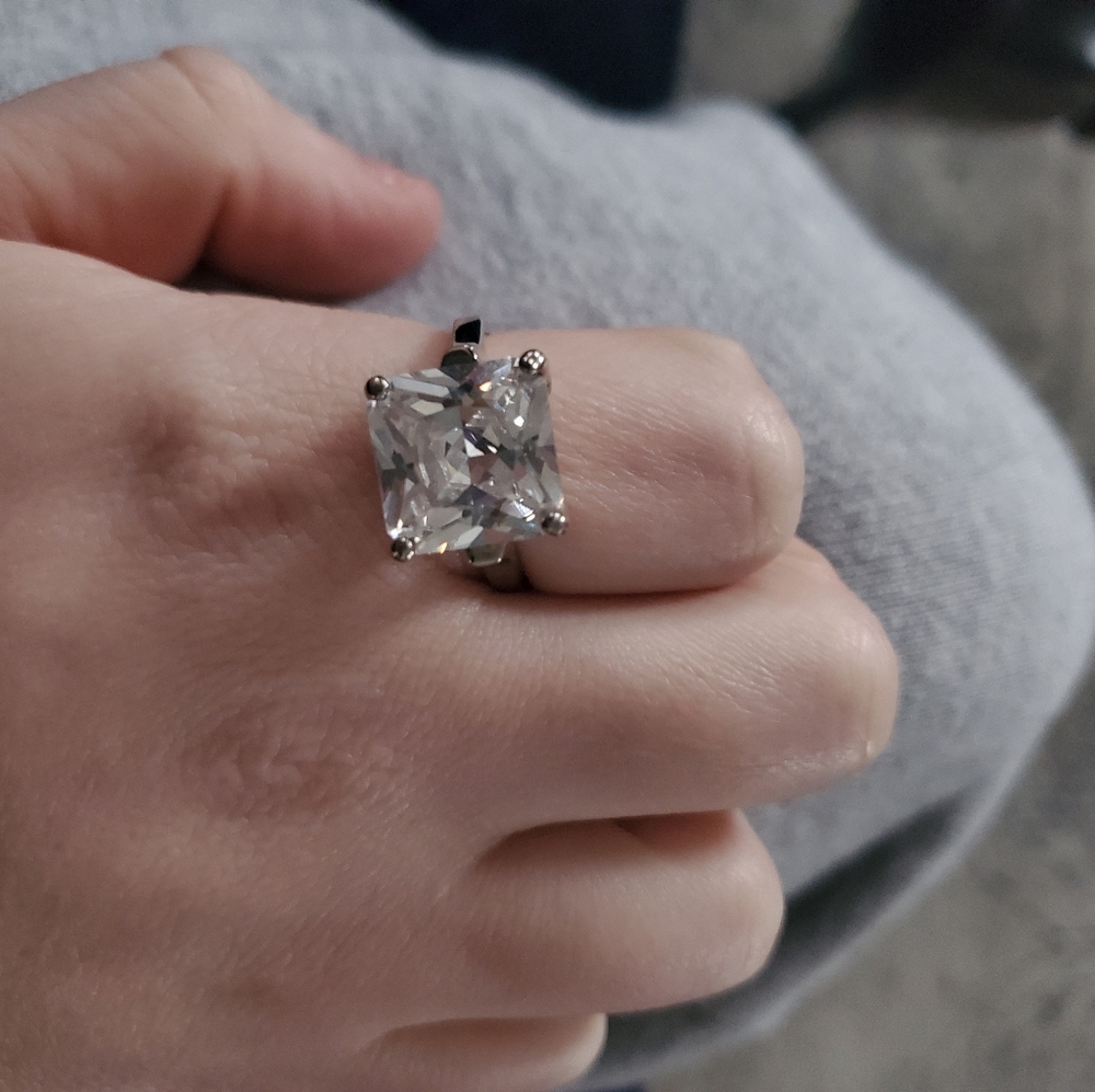 Large Clear CZ Square Ring Sz 8.75